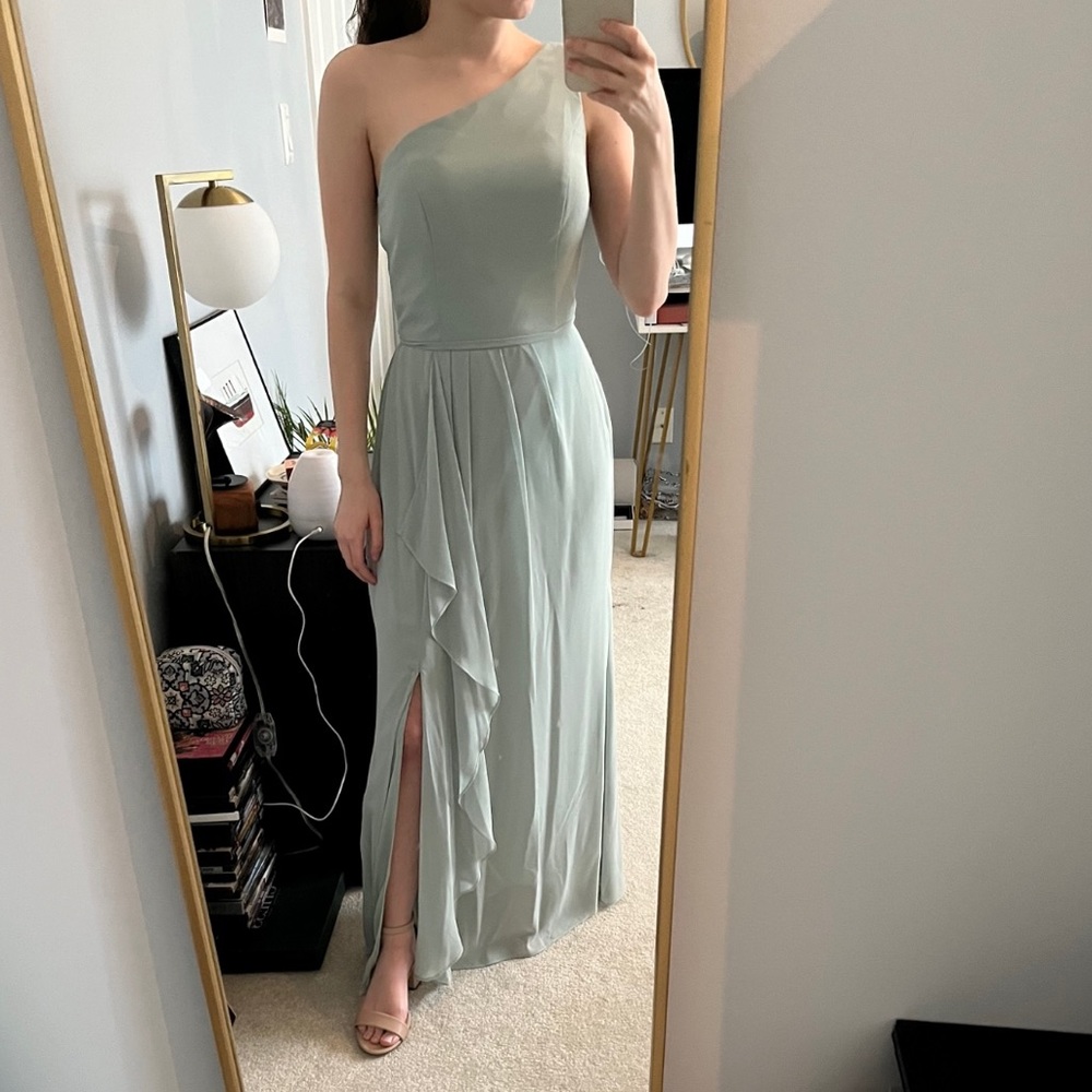 Sage colored prom or bridesmaid dress